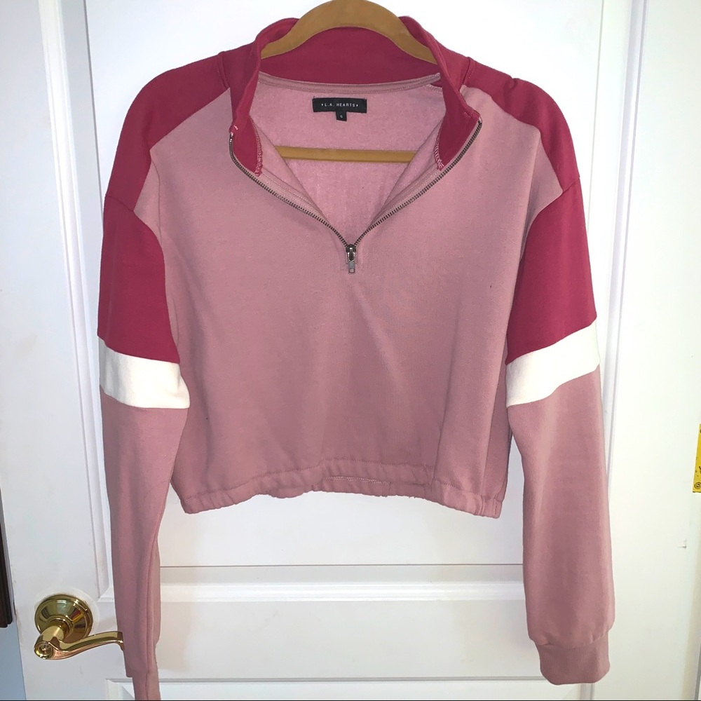 LA Hearts Cropped 1/4 Zip Sweatshirt